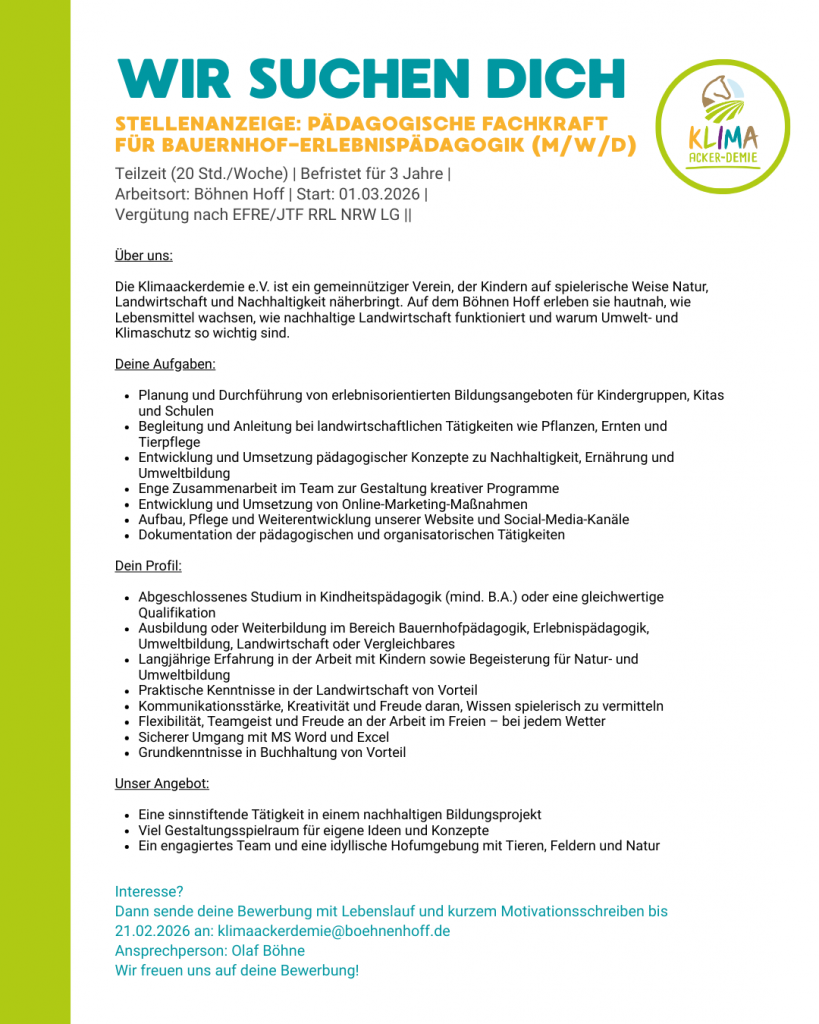 Stellenanzeige Klimaackerdemie e.V.